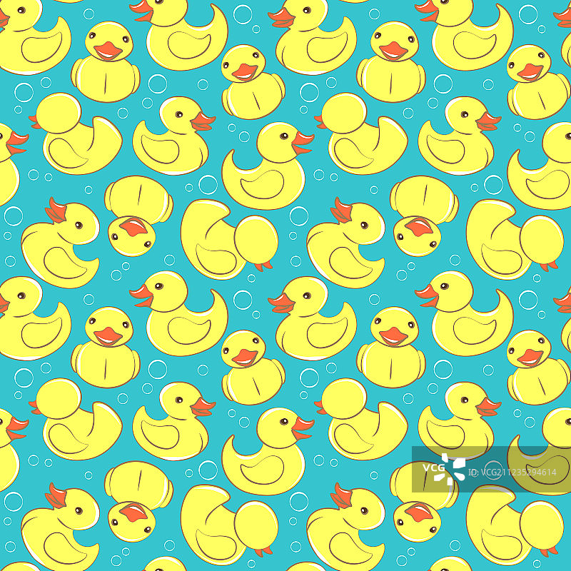 黄色小鸭和气泡儿童无缝背景图片素材