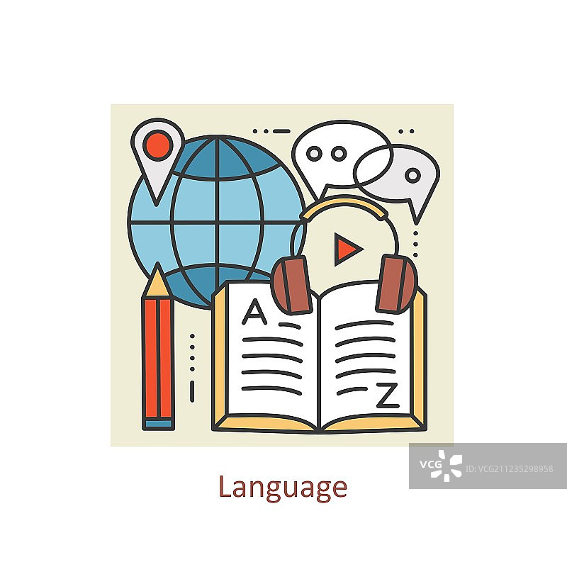 学习外语的现代彩色细线概念图片素材