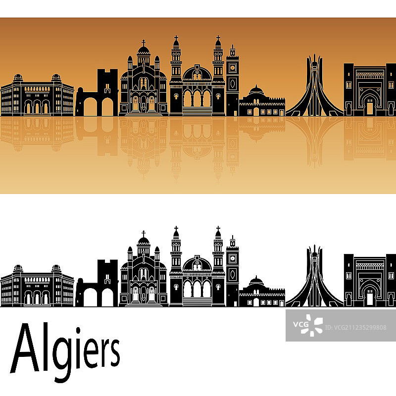 橙色背景下的阿尔及尔天际线图片素材