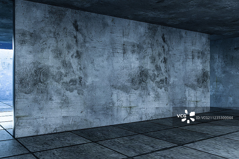 夜晚古老神秘的地下房间，三维渲染图片素材