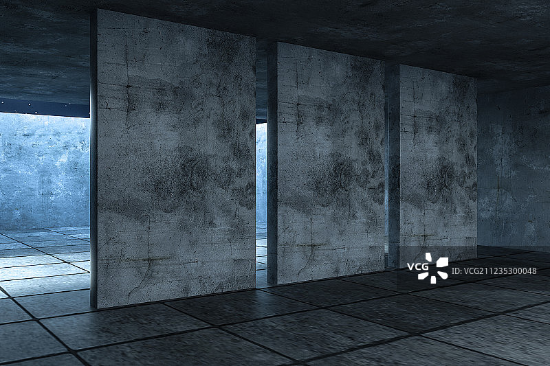 夜晚古老神秘的地下房间，三维渲染图片素材