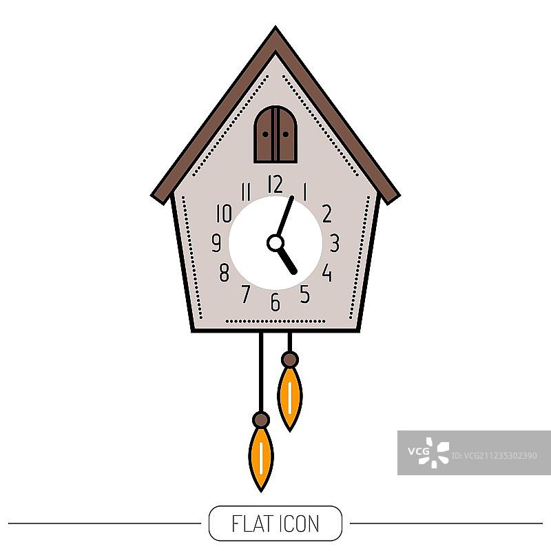 白色背景上的彩色布谷鸟钟扁平图标图片素材
