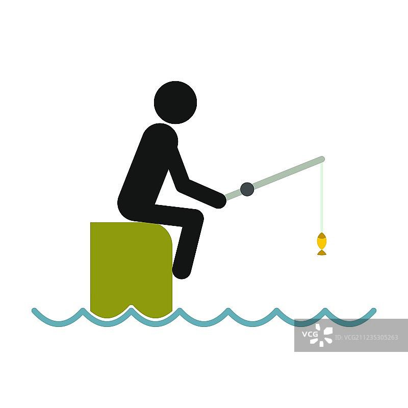 坐在码头上拿着钓竿的渔夫图标图片素材