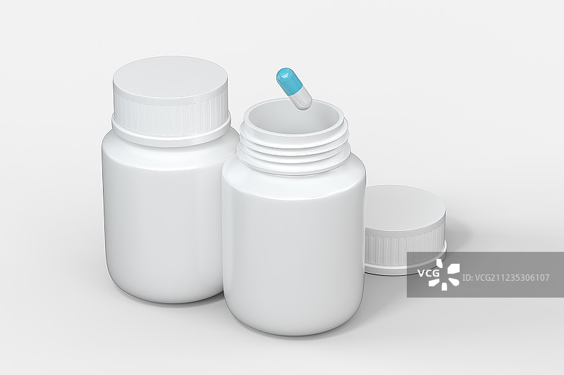三维渲染，白色空白塑料药瓶图片素材