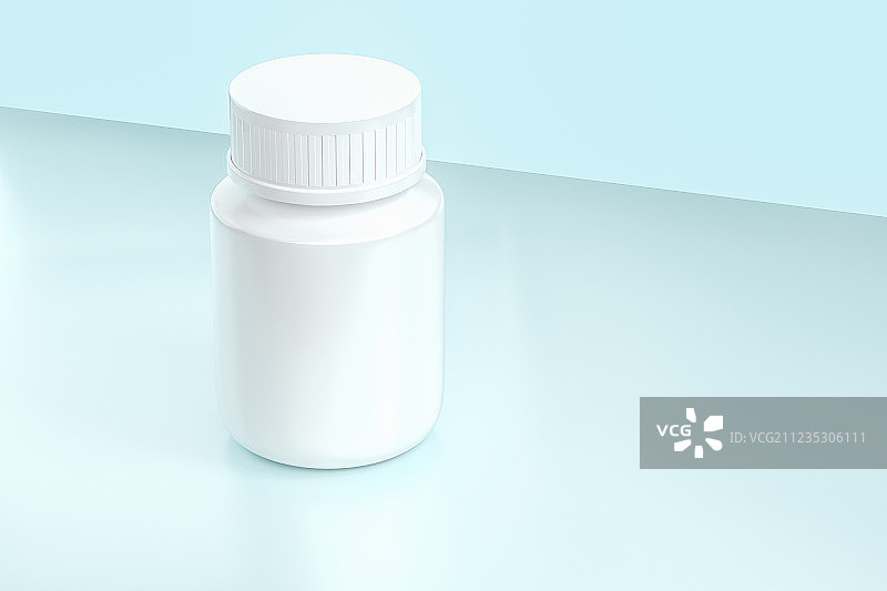 白色药瓶与青色背景，三维渲染图片素材