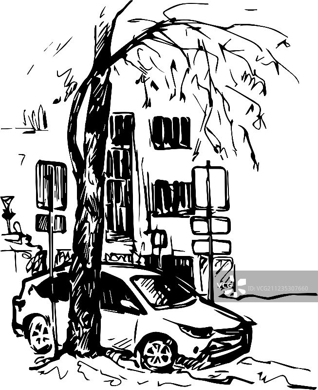 手绘城市速写图片素材