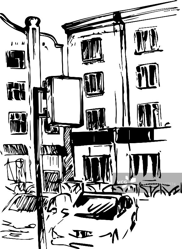 手绘城市速写图片素材