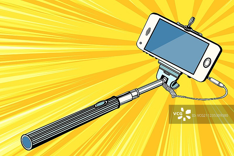 用自拍杆拍摄智能手机图片素材