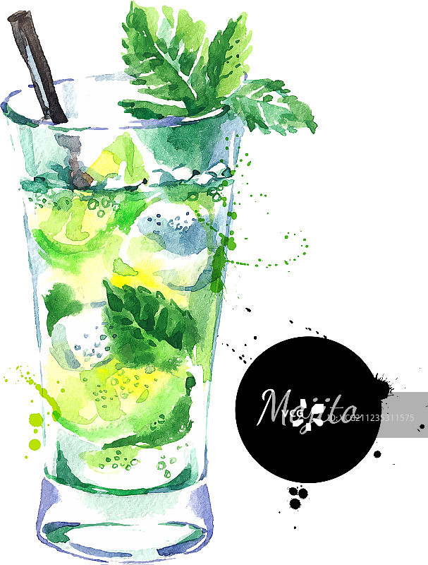 手绘素描水彩莫吉托鸡尾酒图片素材