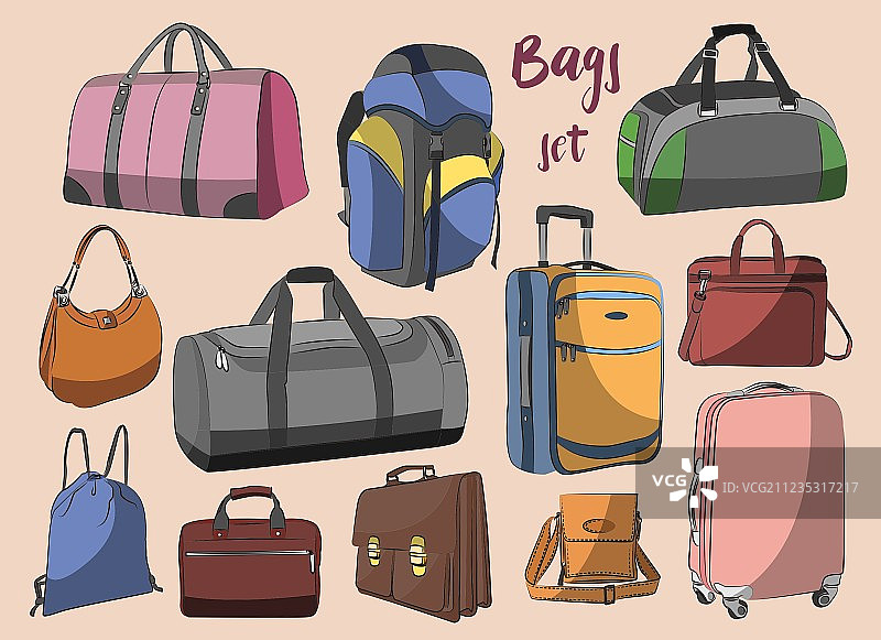 不同的包包套装图片素材