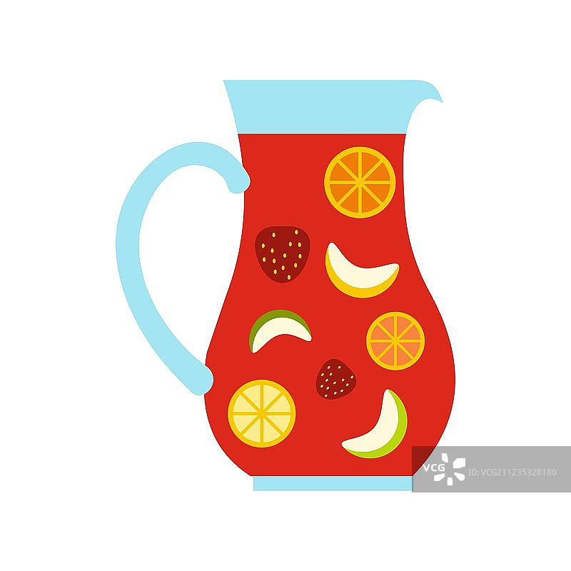 桑格利亚汽酒罐和玻璃杯扁平图标风格图片素材