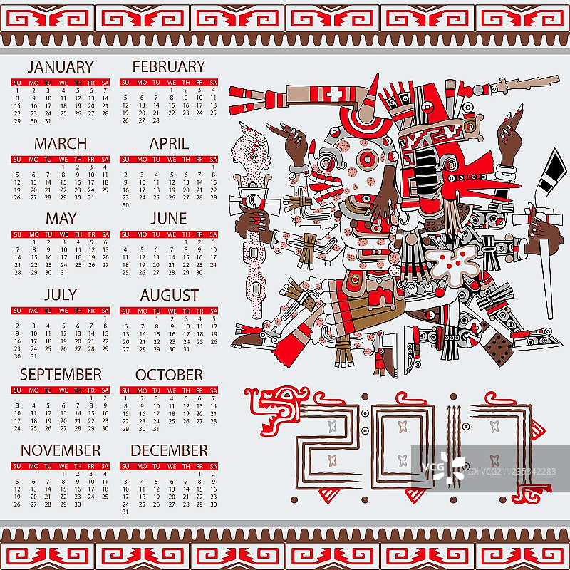 2017年阿兹特克风格日历图片素材