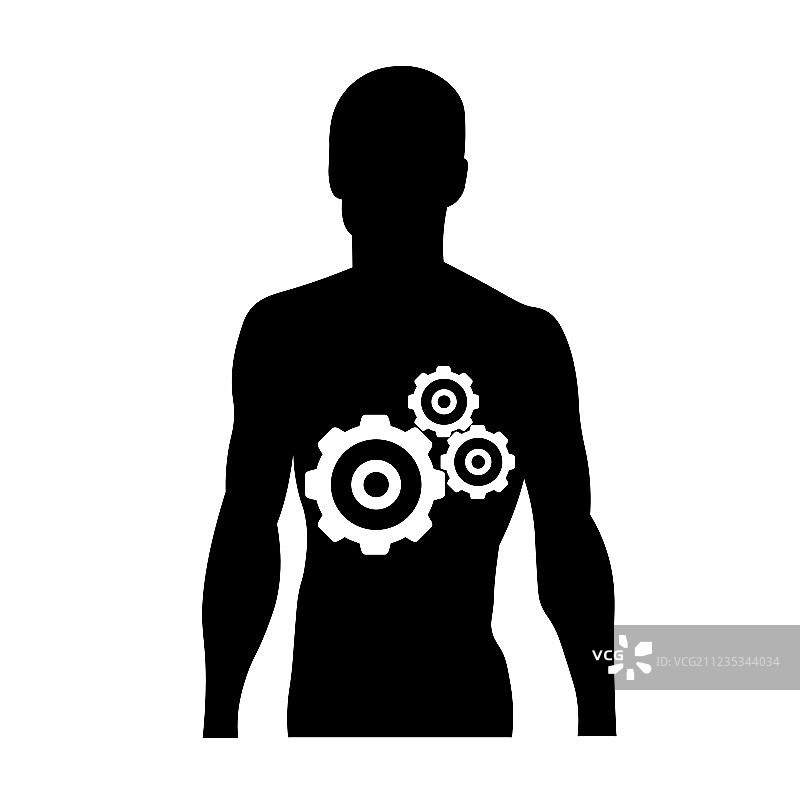 男人剪影与齿轮机械装置图片素材