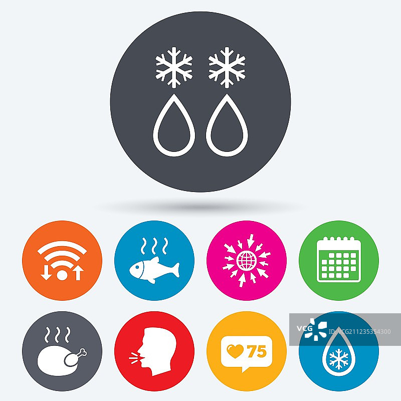 解冻的水滴和雪花鱼肉图片素材