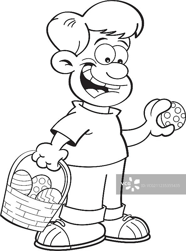 卡通男孩寻找复活节彩蛋图片素材