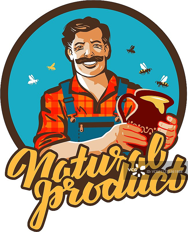 养蜂人或蜜蜂蜂蜜标志图片素材