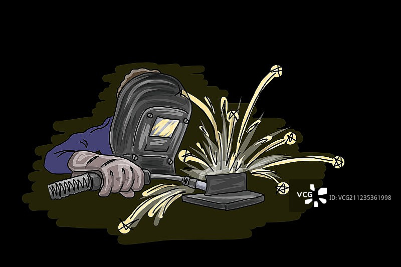 黑色背景下的焊接工人图片素材