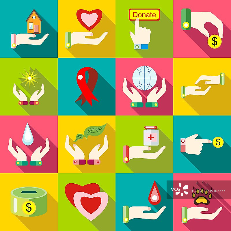 慈善图标集扁平风格图片素材