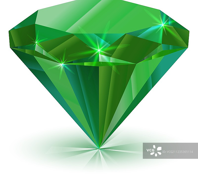 白色背景上闪耀的绿色祖母绿图片素材