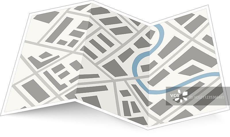 白色背景上的城市折叠地图阴影图片素材