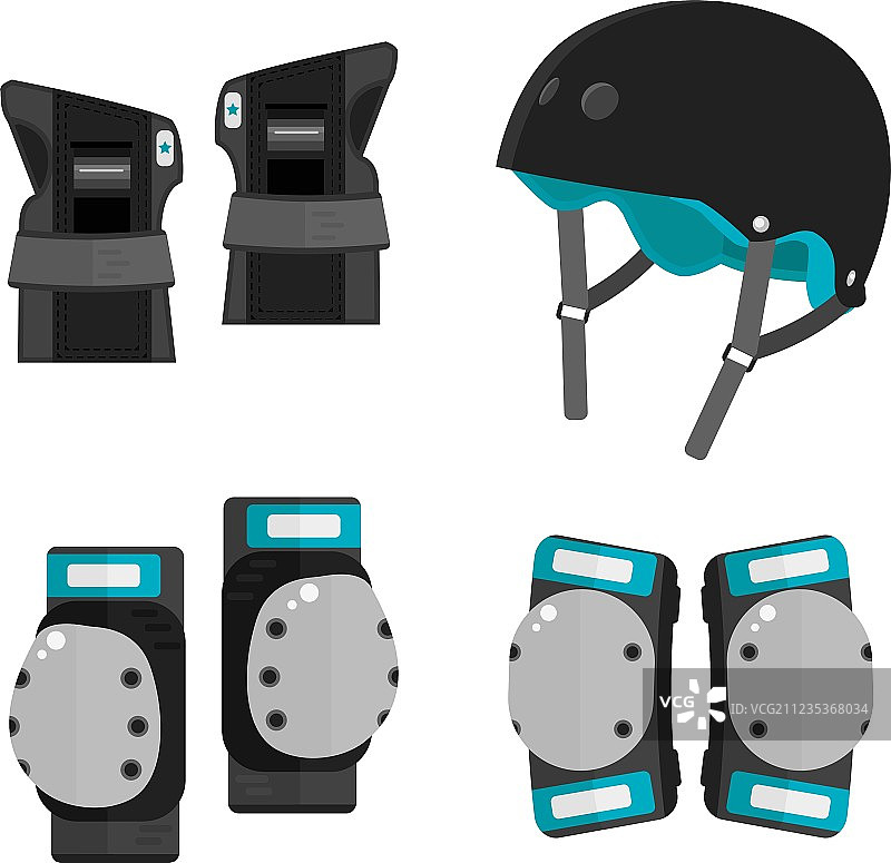扁平轮滑运动防护装备套装图片素材