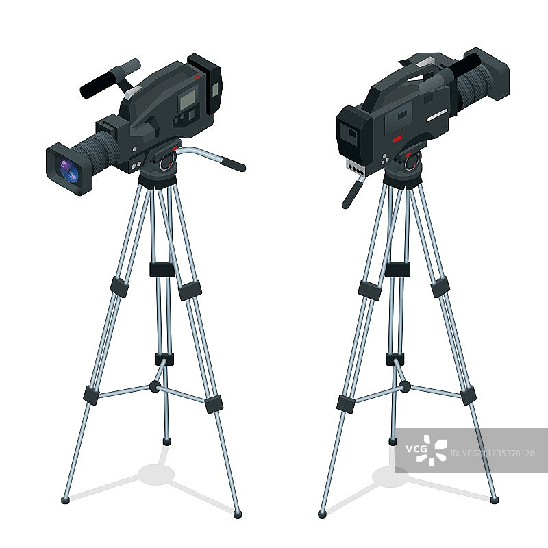 专业数码摄像机置于三脚架上图片素材