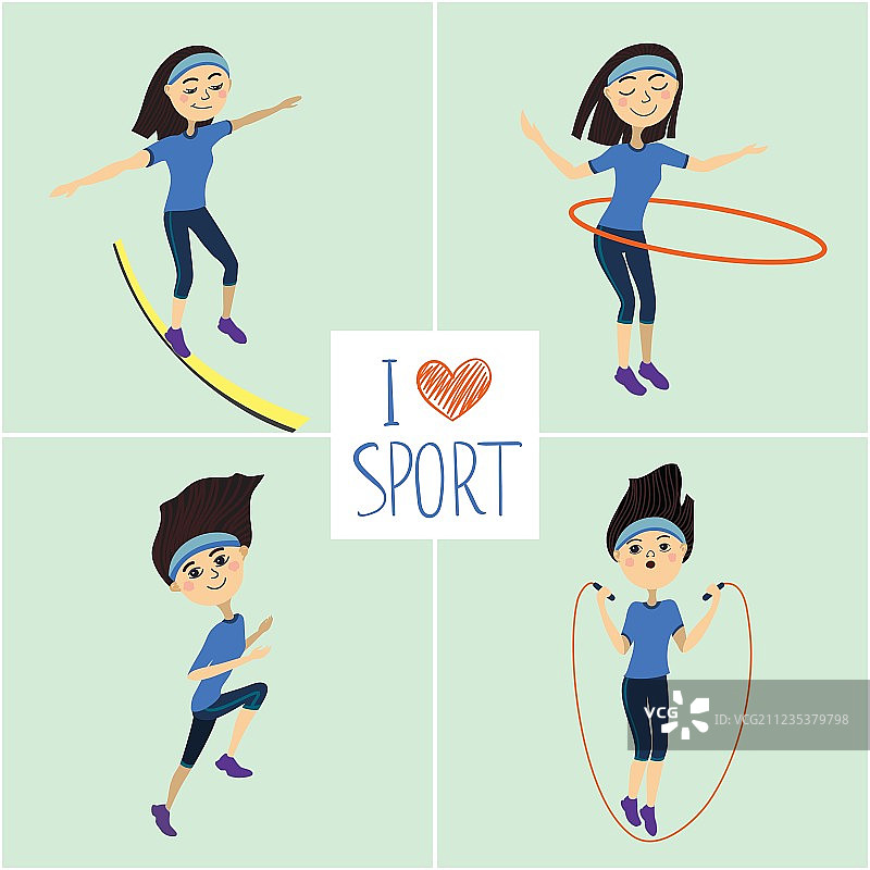 热爱运动的训练女孩图标集图片素材