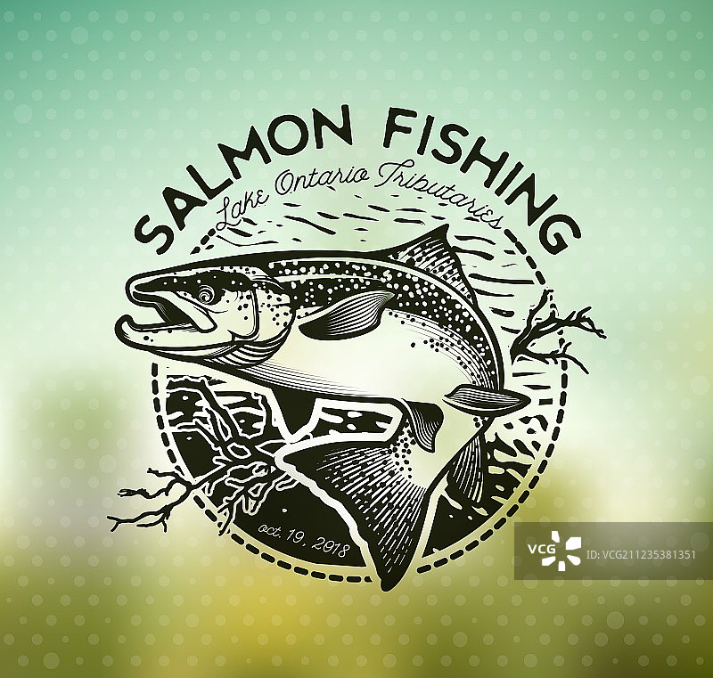复古鲑鱼渔业标志图片素材