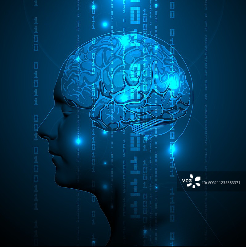 具有二进制数字的活跃人脑图片素材