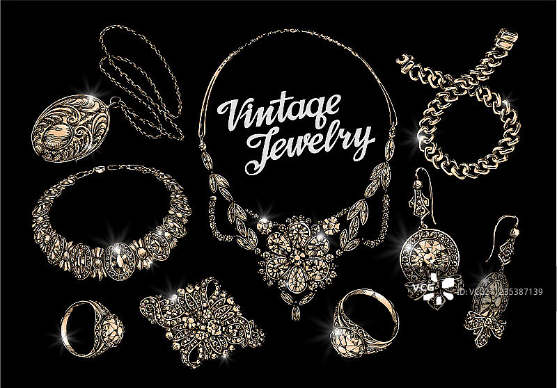 手绘珠宝手镯戒指吊坠图片素材