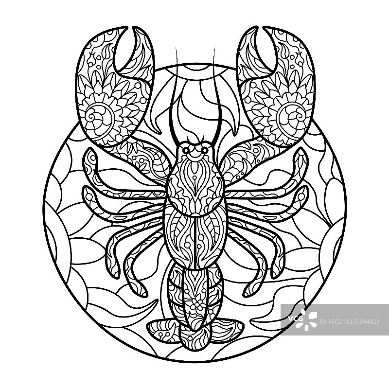 成人龙虾涂色书图片素材