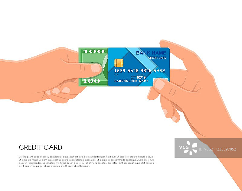 手持银行信用卡和现金图片素材