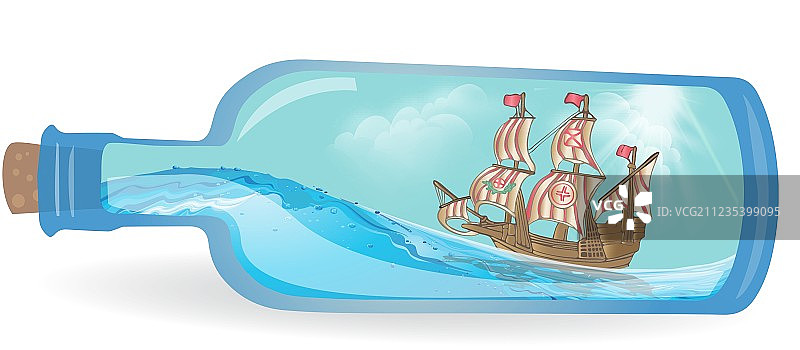 扁平风格瓶中船设计图片素材