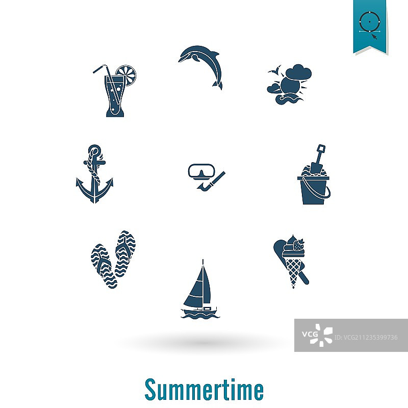 夏季和海滩简单的平面图标图片素材
