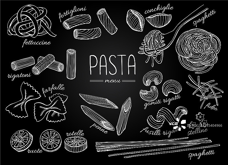 手绘复古粉笔黑板意大利面菜单图片素材