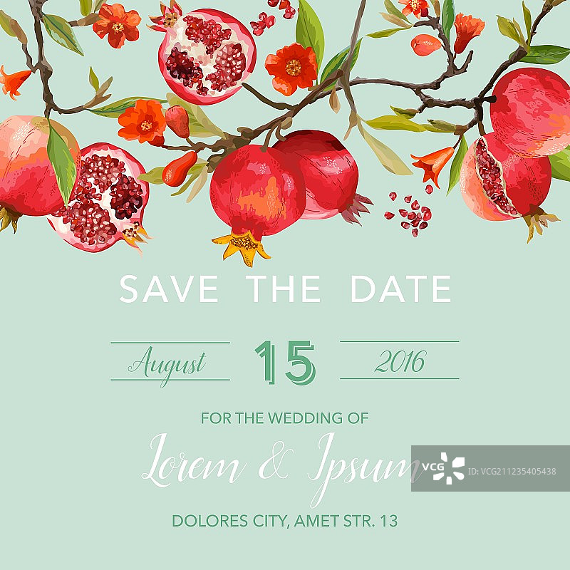 婚礼邀请卡 - 石榴主题图片素材