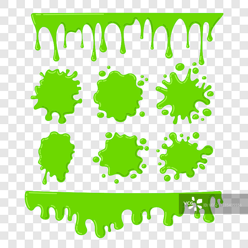 方格透明背景上的一组绿色粘液图片素材