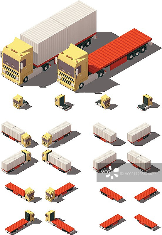 2.5D卡车与集装箱半挂车图片素材
