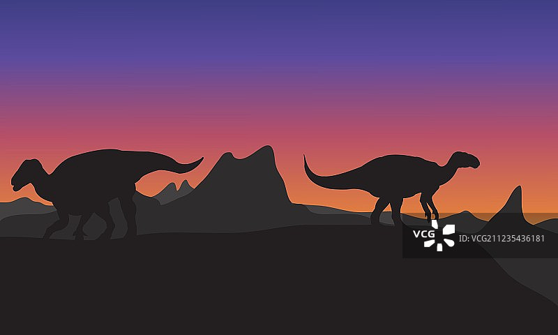 山丘上的禽龙剪影图片素材