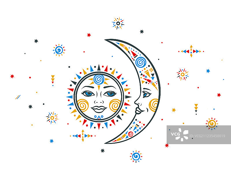 波西米亚风日月图案图片素材