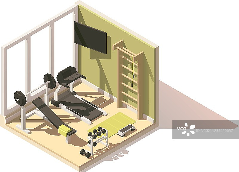 2.5D低多边形健身房图标图片素材