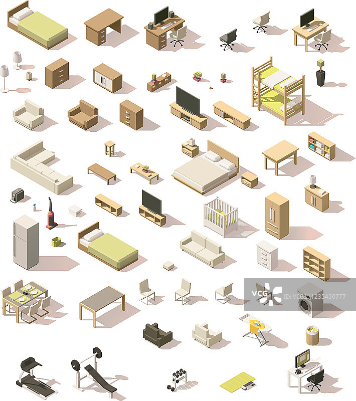 2.5D低多边形家居图片素材