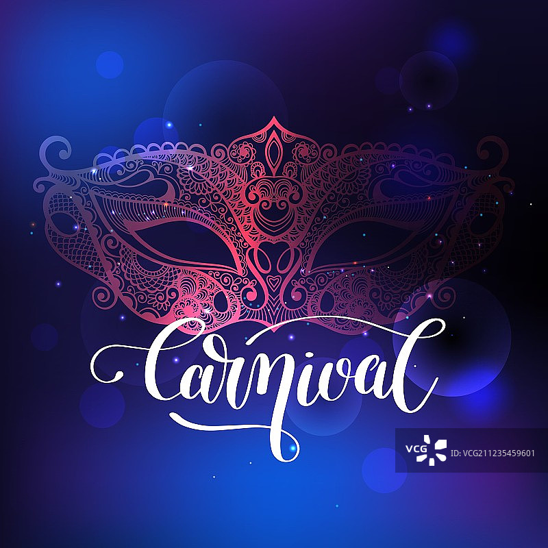 带有装饰性花卉的老式威尼斯狂欢节面具图片素材