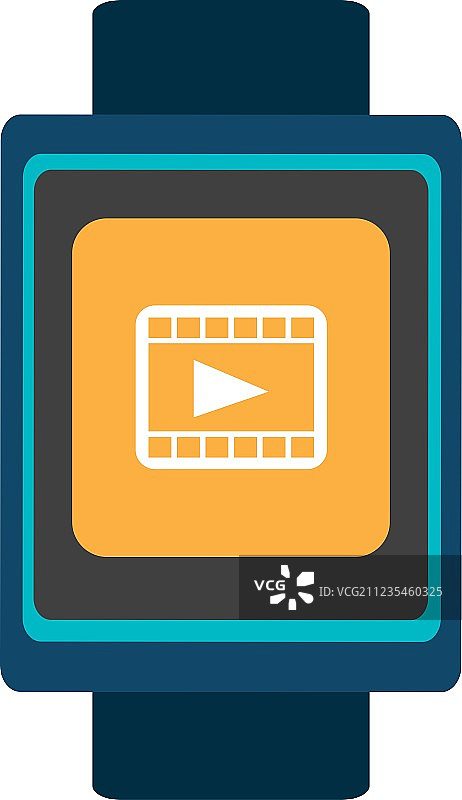 带有彩色媒体图标的蓝色智能手表图片素材