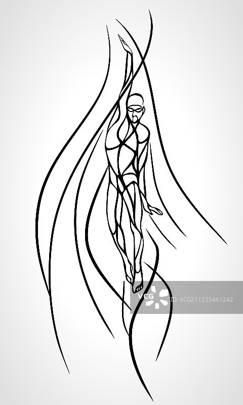 仰泳游泳运动员轮廓剪影图片素材