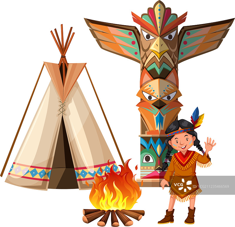 印度女孩与营地圆锥帐篷图片素材