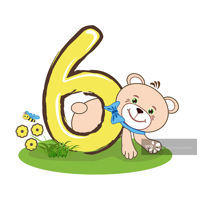 数字6和快乐的熊图片素材