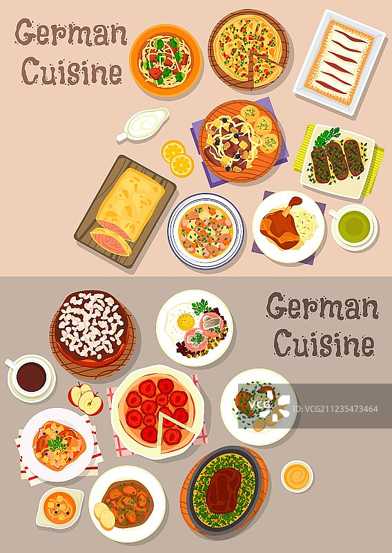 德国美食肉类菜肴与甜点图标图片素材