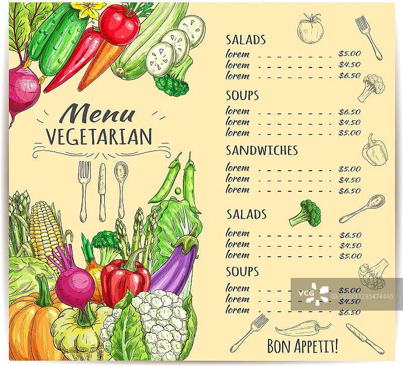 蔬菜素食菜单模板设计图片素材
