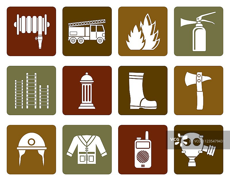 扁平风消防队和消防员设备图标图片素材